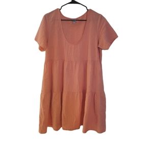 A New Day Women's Seersucker Crinkle Tiered Short Babydoll Dress Coral, Large